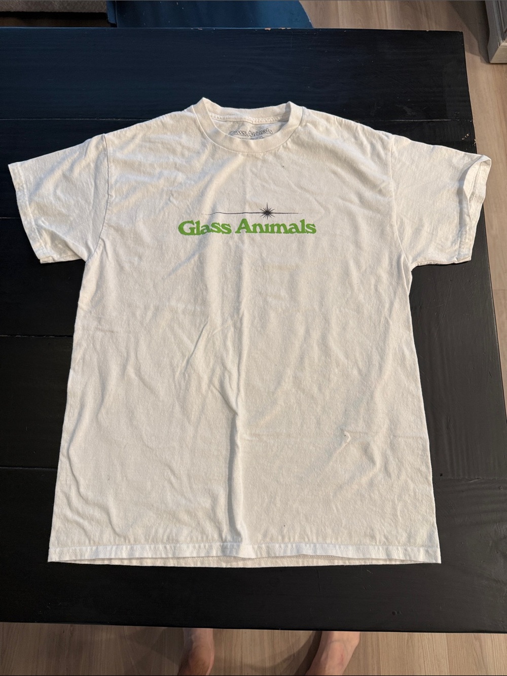 Glass Animals Logo Tee in White with Lime Green Print